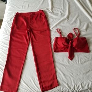 Lulumari Red Set- Crop Top with High Waist Pants
